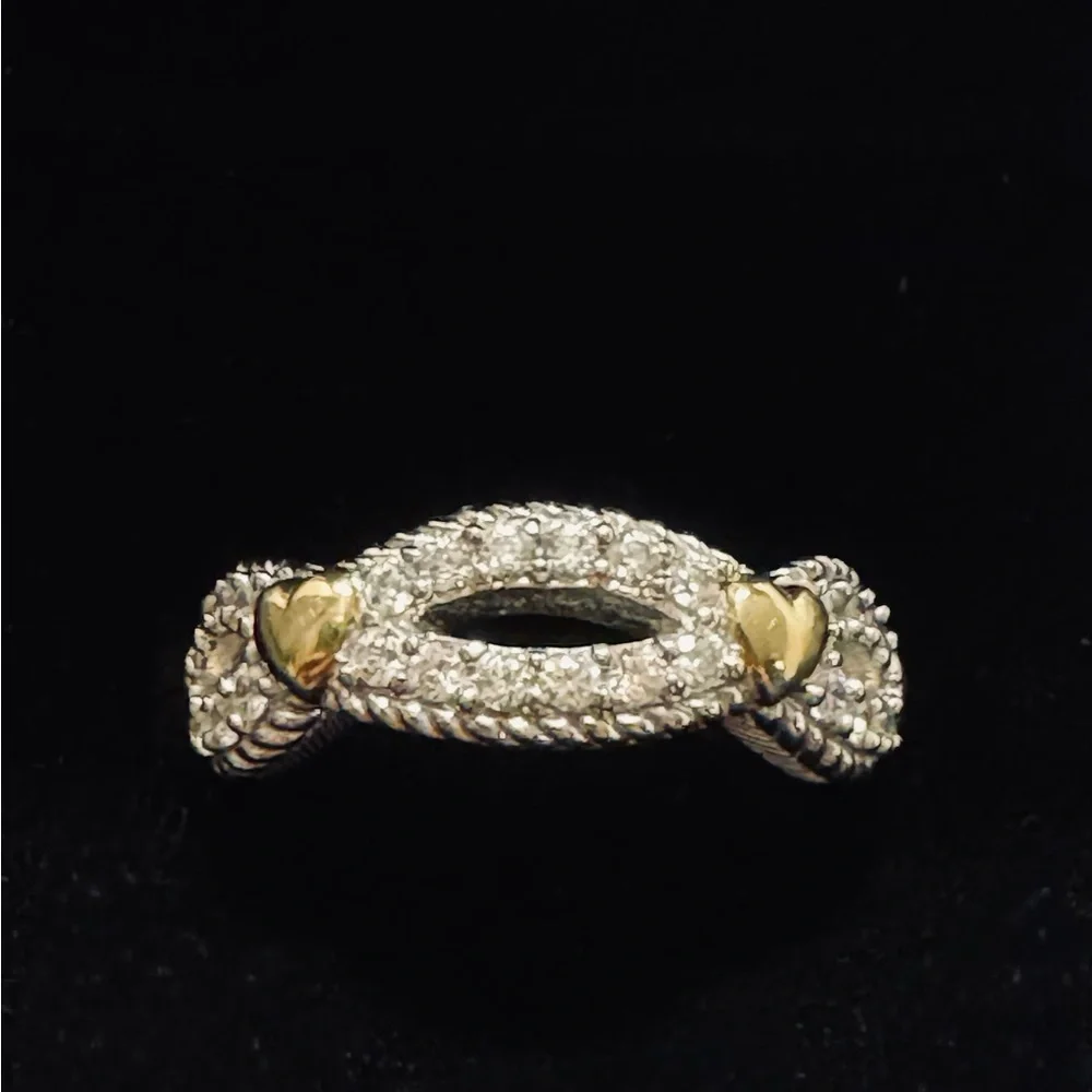 Judith Ripka Silver Ring with Gold Heart Accents - Picture 1 of 13